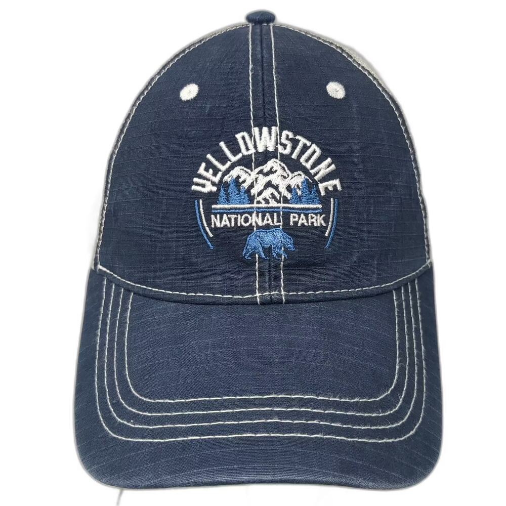 Prairie Mountain Yellowstone National Park Trucker Hat Blue White Snapback OS